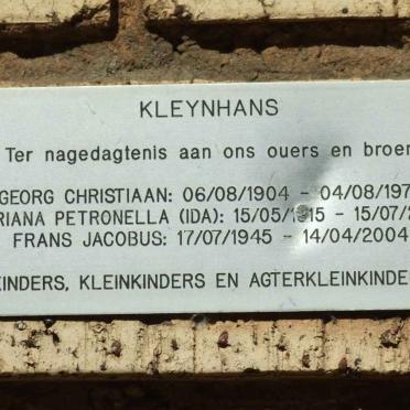 KLEYNHANS Georg Christiaan 1904-1972 &amp; Adriana Petronella 1915-2002 :: KLEYNHANS Frans Jacobus 1945-2004