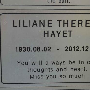 HAYET Liliane Therese 1938-2012