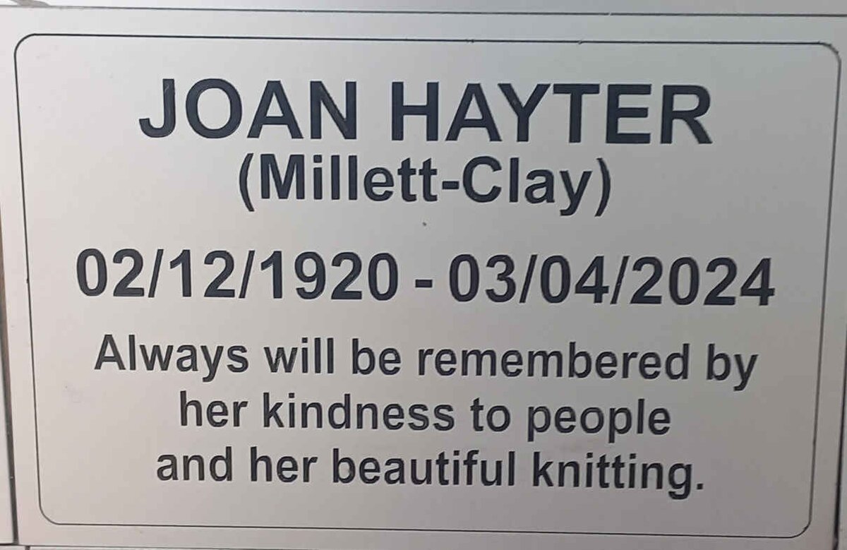 HAYTER Joan nee MILLETT-CLAY 1920-2024