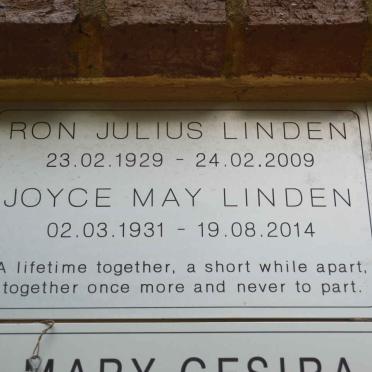 LINDEN Ron Julius 1929-2009 &amp; Joyce May 1931-2014