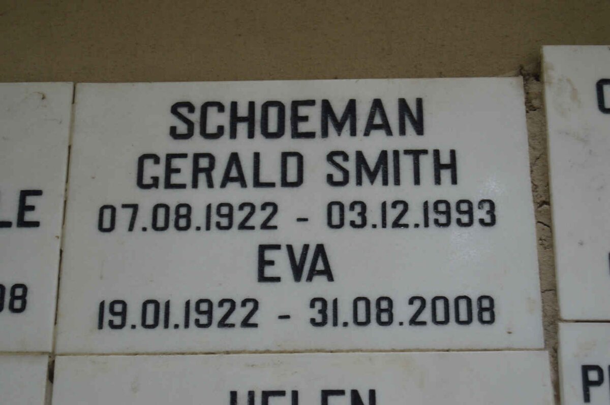 SCHOEMAN Gerald Smith 1922-1993 &amp; Eva 1922-2008