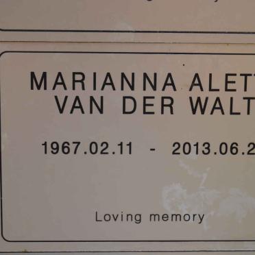 WALT Marianna Aletta, van der 1967-2013