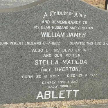 ABLETT William James 1887-1958 &amp; Stella Matilda OVERTON 1892-1977