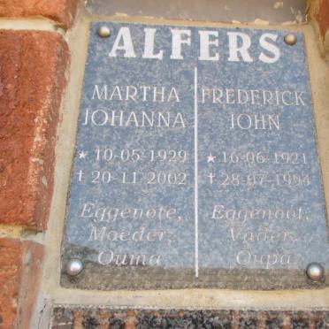 ALFERS Federick John 1921-1994 &amp; Martha Johanna 1929-2002