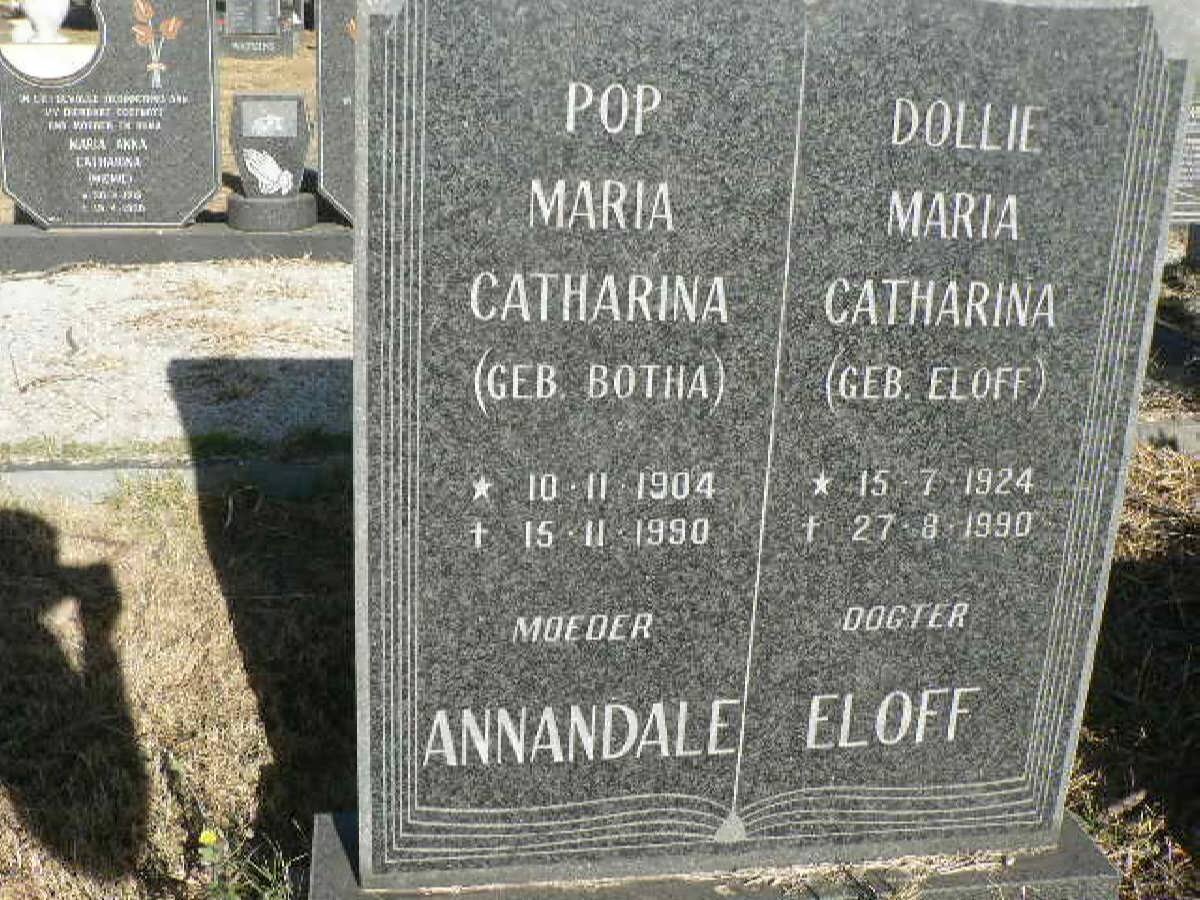 ANNADALE Maria Catharina geb BOTHA 1904-1990 :: ELOFF Maria Catharina geb ELOFF 1924-1990