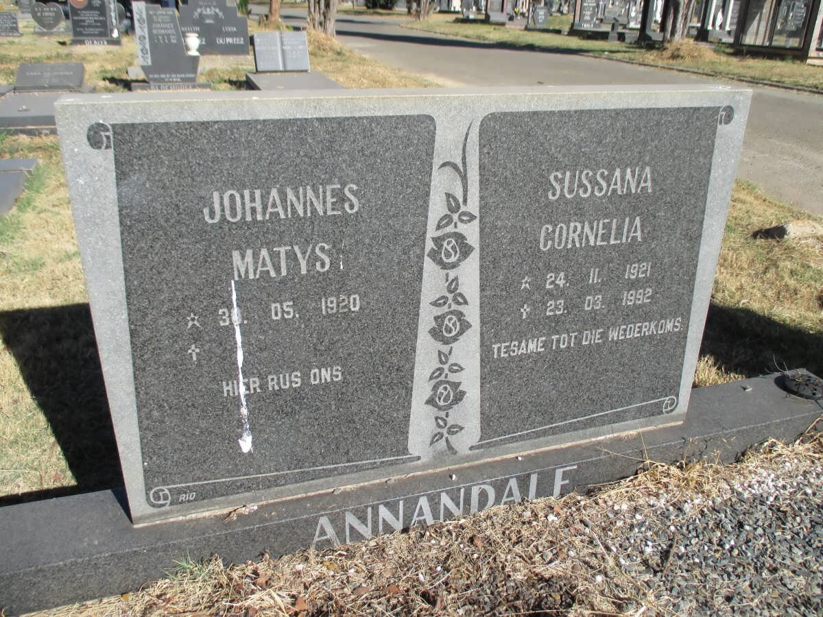 ANNANDALE Johannes Matys 1920- &amp; Sussana Cornelia 1921-1992