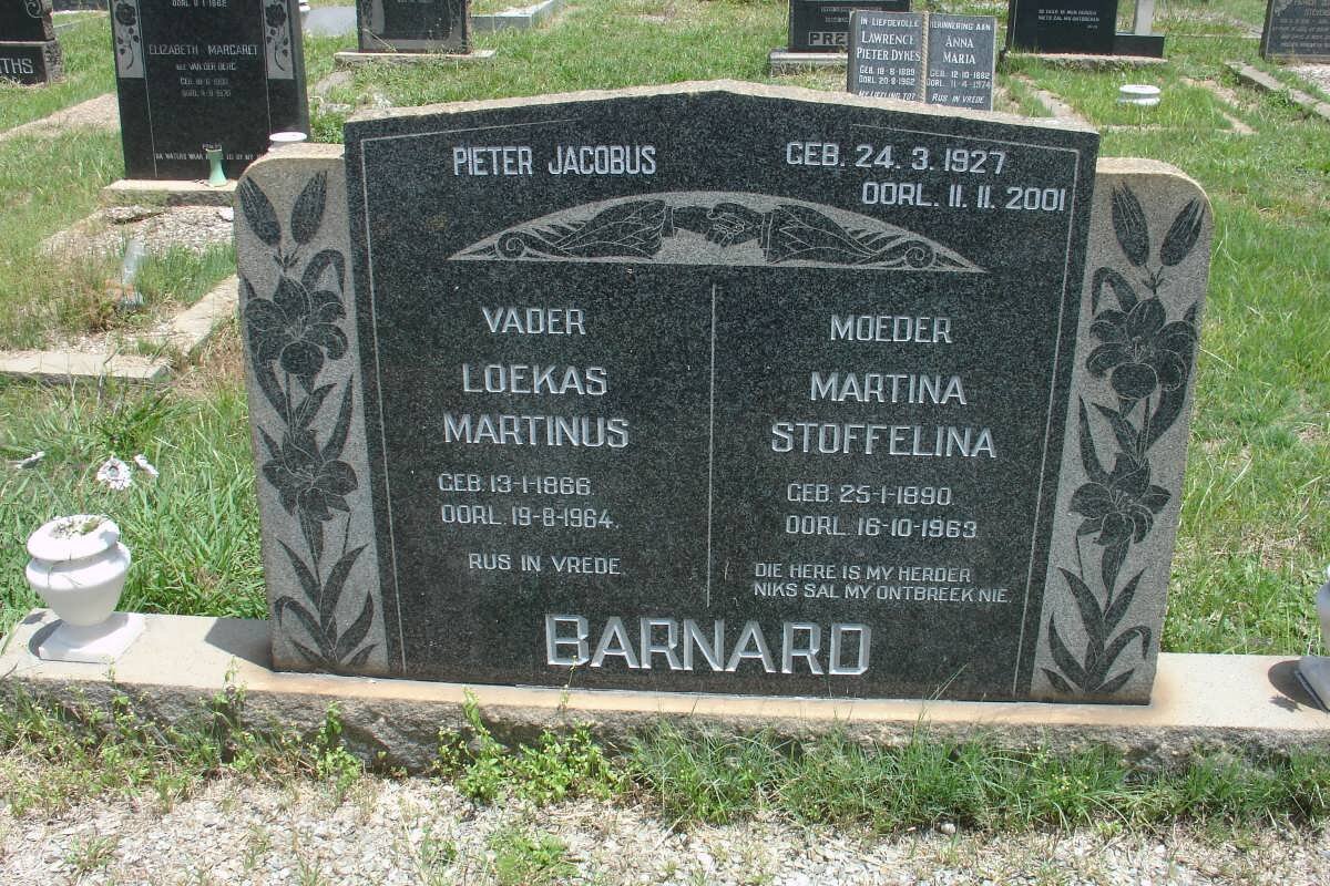 BARNARD Loekas Martinus 1866-1964 &amp; Martina Stoffelina 1890-1963 :: Pieter Jacobus 1927-2001