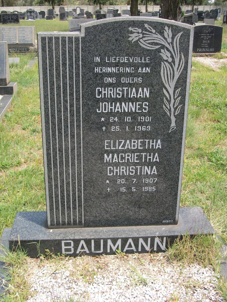BAUMANN Christiaan Johannes 1901-1969 &amp; Elizabetha Magrietha Christina 1907-1985