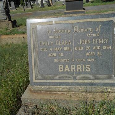 BARRIS John Henry -1954 &amp; Emily Clara -1921