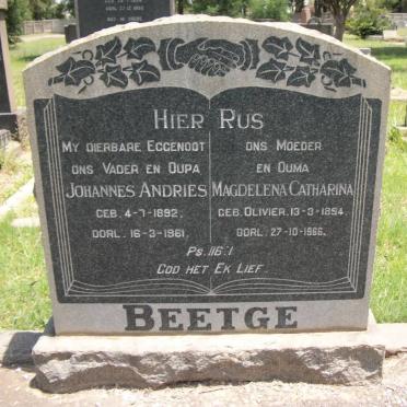 BEETGE Johannes Andries 1892-1961 &amp; Magdalena Catharina OLIVIER 1894-1966
