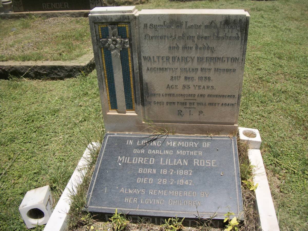 BERRINGTON Walter D'Arcy -1936 &amp; Mildred Lilian Rose 1887-1946