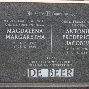 BEER Antonie Frederick Jacobus, de 1916-1986 &amp; Magdalena Margaretha 1917-1984