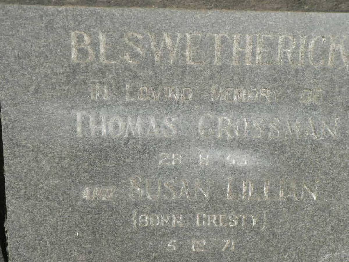BESWETHERICK Thomas Crossman -1953 &amp; Susan Lillian CHRISTY -1971