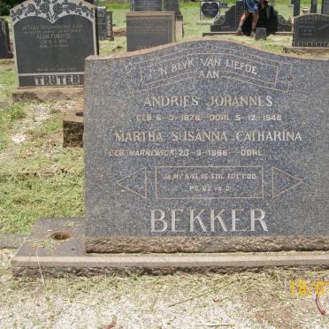 BEKKER Andries Johannes 1878-1948 &amp; Martha Susanna Catharina MARNEWICK 1886-?