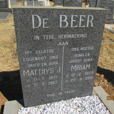 BEER Matthys J., de 1921-1987 &amp; Miriam 1929-2001