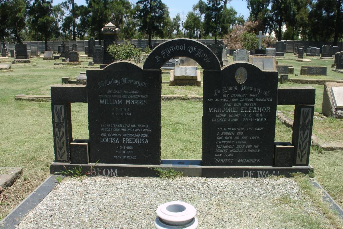 BLOM William Morris 1915-1974 &amp; Louisa Fredrika 1921-1999 :: DE WAAL Marjorie Eleanor nee BLOM 1941-1992