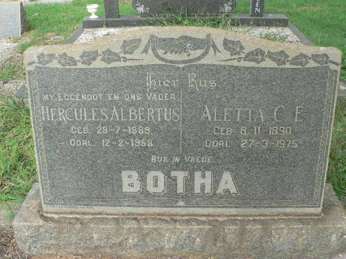 BOTHA Hercules Albertus 1889-1958 &amp; Aletta C.E. 1890-1975