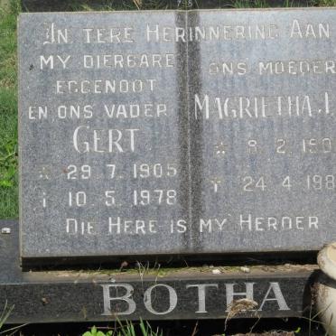 BOTHA Gert 1905-1978 &amp; Magrietha J.S. 1908-1989