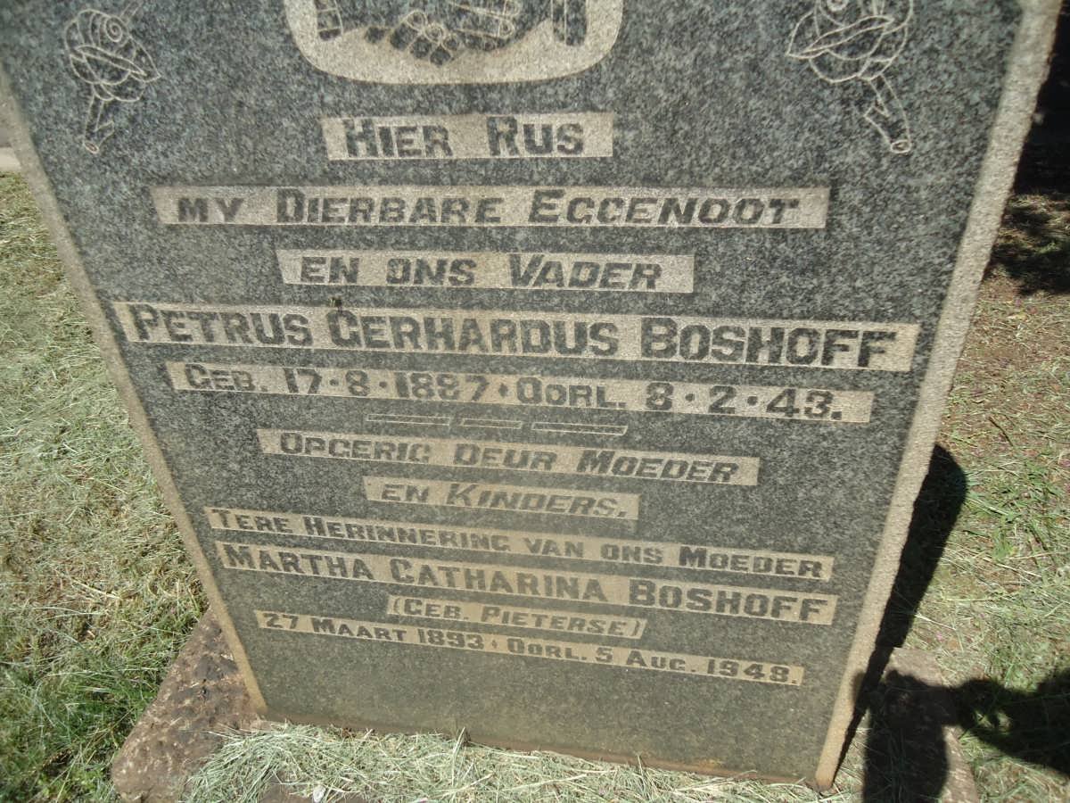 BOSHOFF Petrus Gerhardus 1887-1943 &amp; Martha Catharina PIETERSE 1893-1948