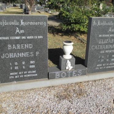 BOTES Barend Johannes P. 1921-1988 &amp; Elizabeth Catharina J.M. nee POTGIETER 1919-1996
