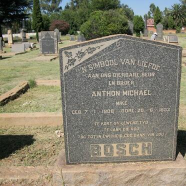 BOSCH Jacob Johannes 1855-1942 &amp; Aletta Maria MEYER 1844- :: BOSCH Anthon Michael 1908-1932