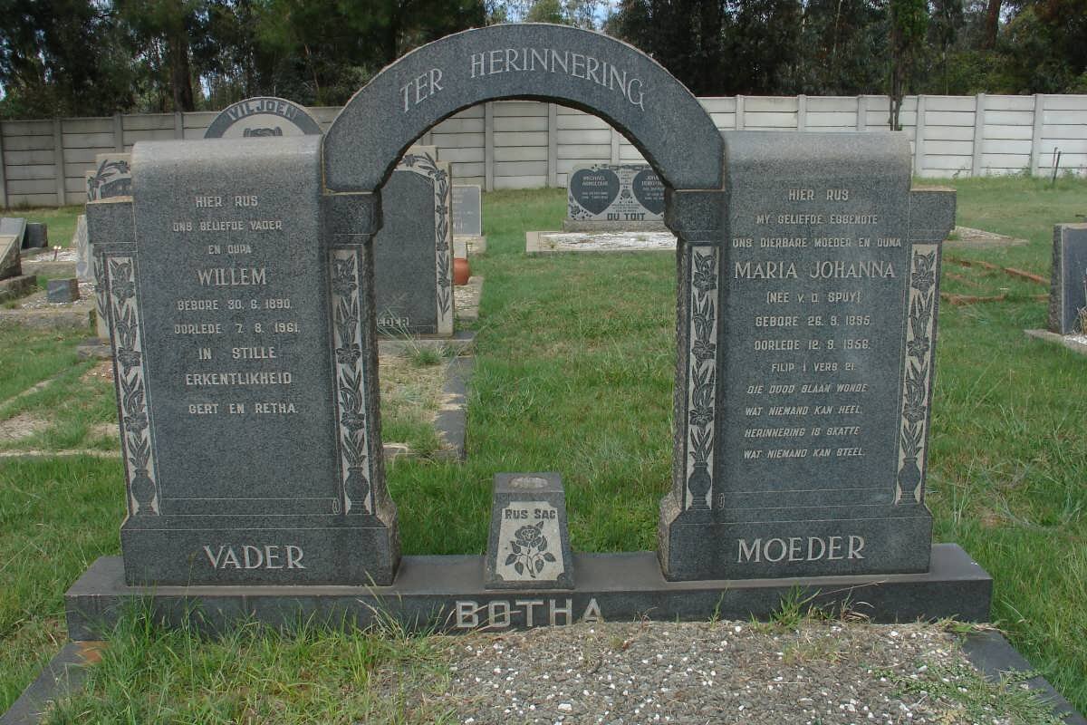 BOTHA Willem 1890-1961 &amp; Maria Johanna V.D. SPUY 1895-1956