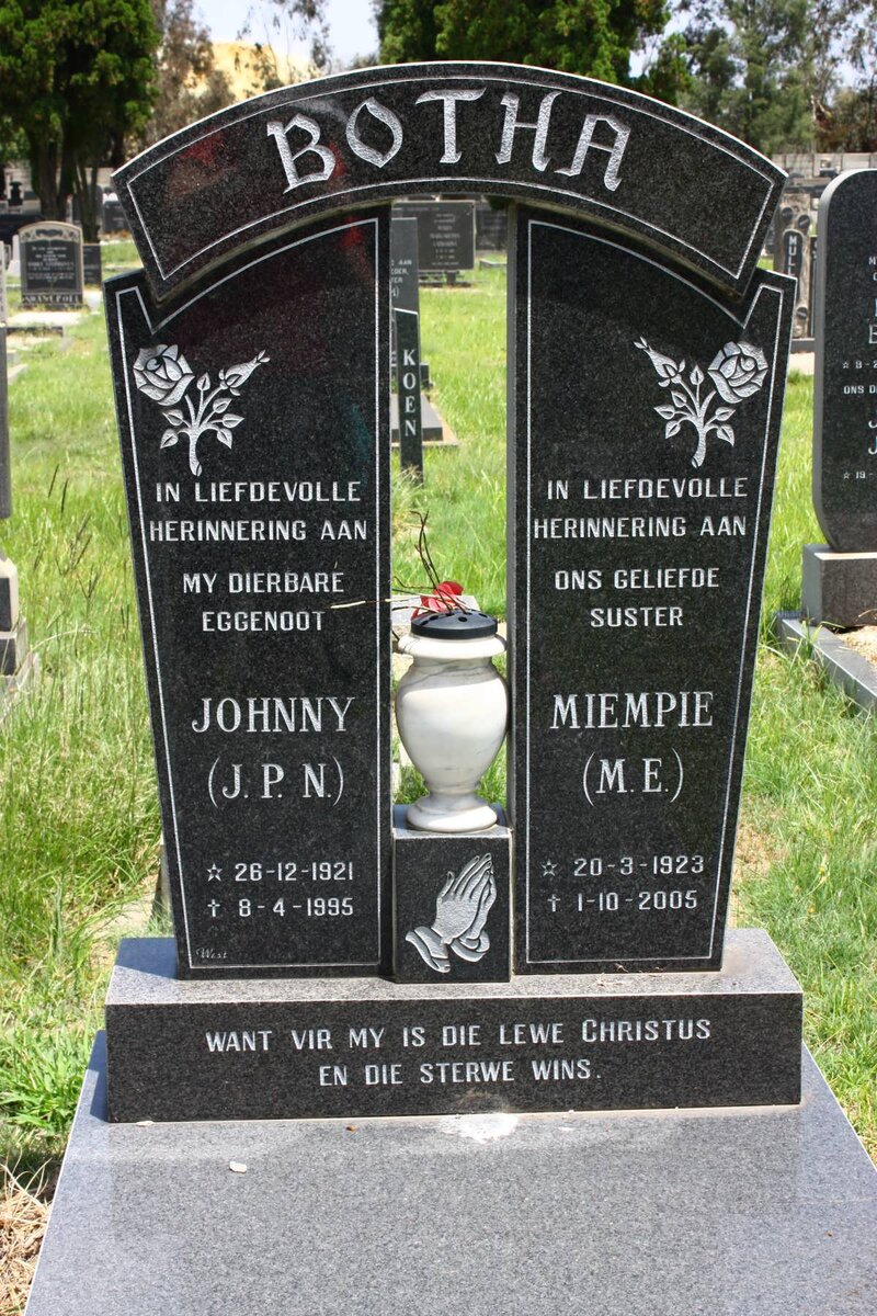 BOTHA J.P.N. 1921-1995 &amp; M.E. 1923-2005