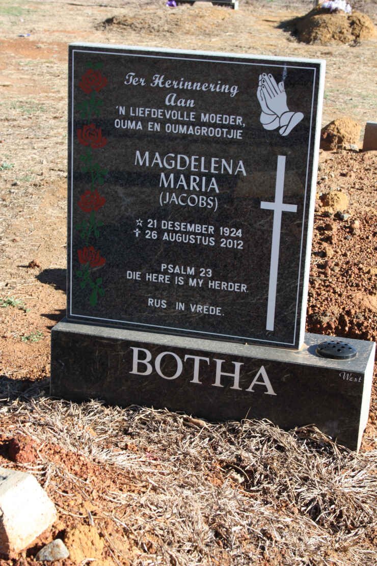 BOTHA Magdelena Maria nee JACOBS 1924-2012