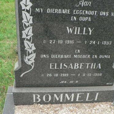 BOMMELI Willy 1916-1993 &amp; Elisabetha 1919-1998