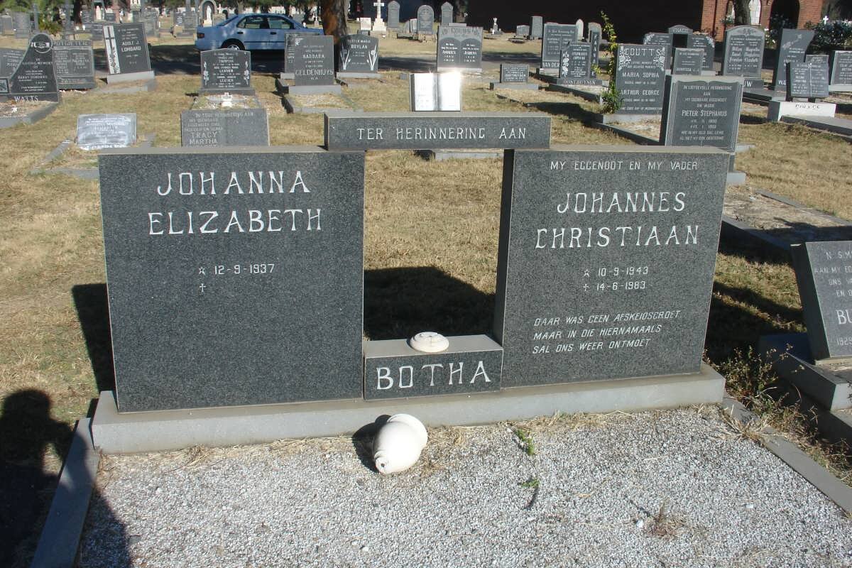 BOTHA Johannes Christiaan 1943-1983 &amp; Johanna Elizabeth 1937-
