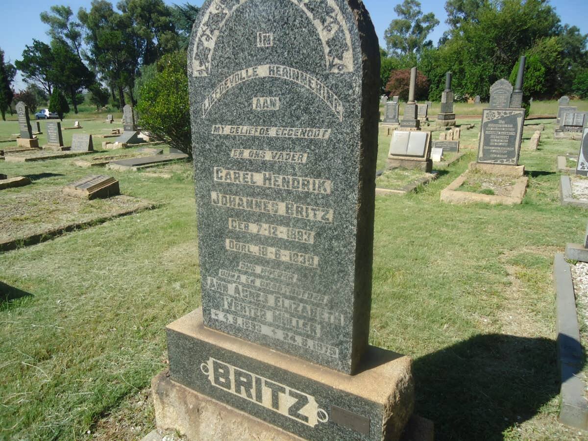 BRITZ Carel Hendrik Johannes 1883-1930 &amp; Ann Agnes Elizabeth Venter MULLER 1893-1979