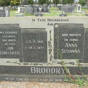 BROODRYK Jan Christoffel 1918-1977 &amp; Anna Susanna 1921-1992