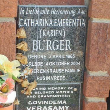 BURGER Catharina Emerentia 1965-2004 :: VERASAMY Govindema 1927-2007