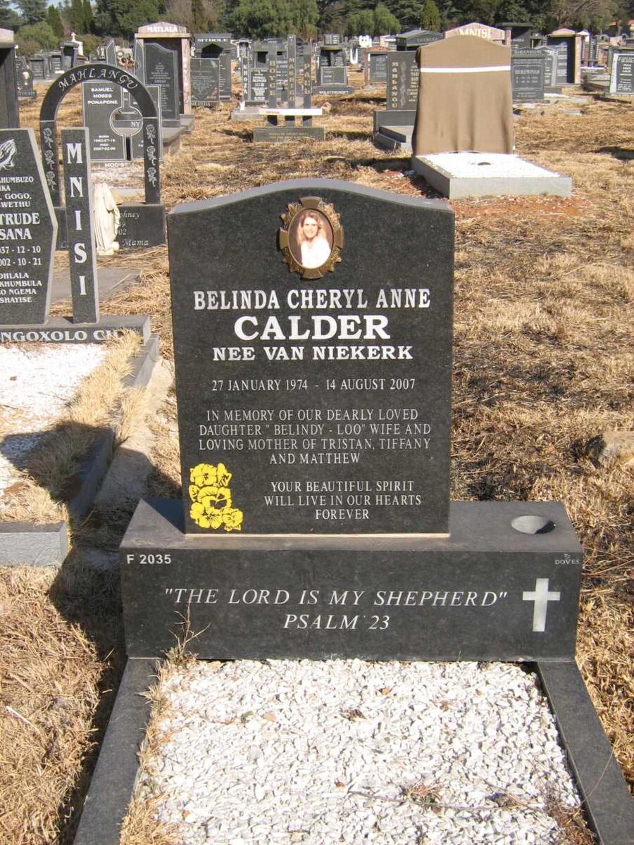 CALDER Belinda Cheryl Anne nee VAN NIEKERK 1974-2007