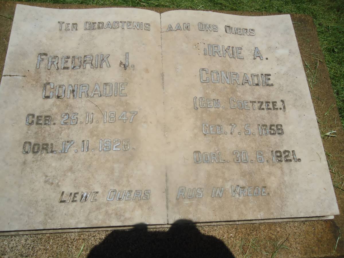 CONRADIE Fredrik J. 1847-1926 &amp; Dirkie A. COETZEE 1856-1921