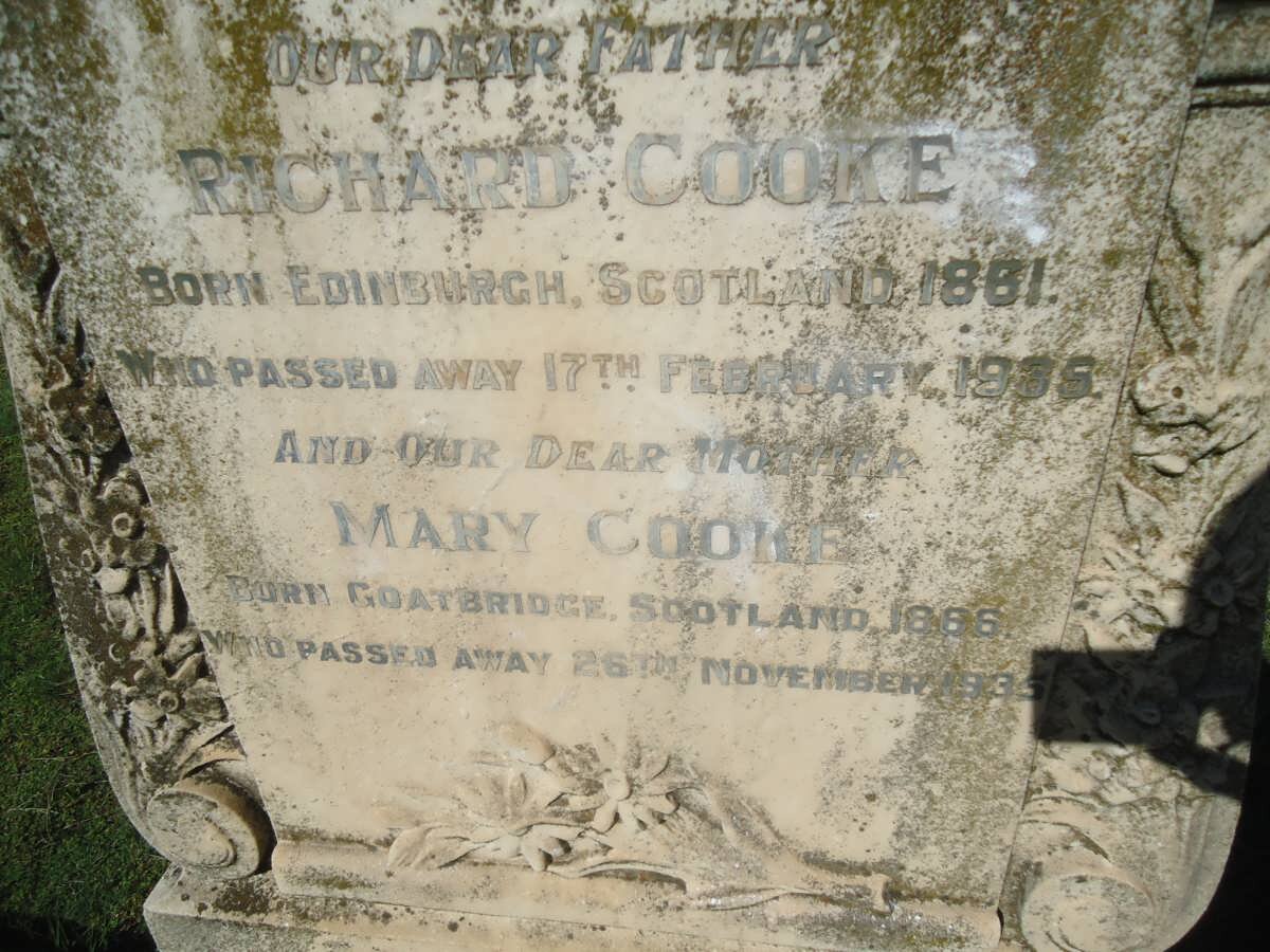 COOKE Richard 1861-1935 &amp; Mary 1866-1935