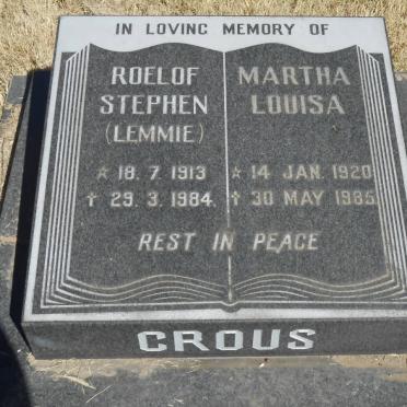 CROUS Roelof Stephen 1913-1984 &amp; Martha Louisa 1920-1985