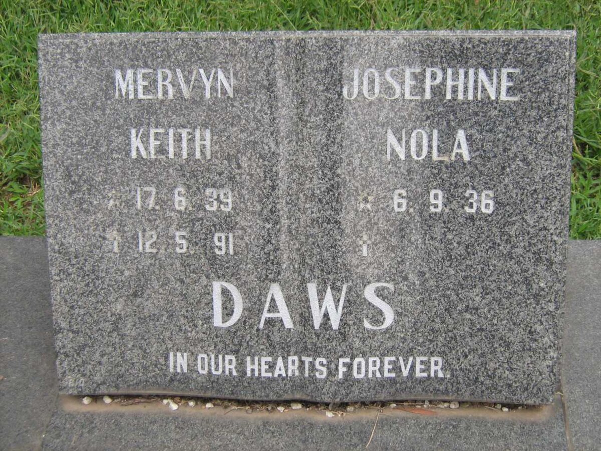 DAWS Mervyn Keith 1939-1991 &amp; Josephine Nola 1936-