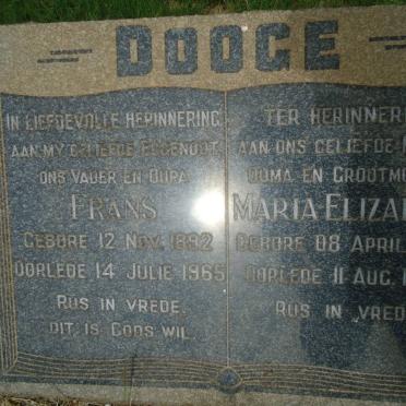 DODGE Frans 1892-1965 &amp; Maria Elizabeth 1898-1983
