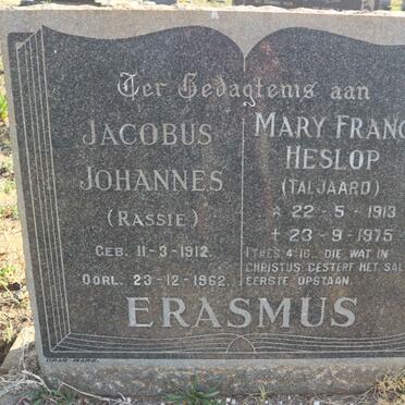 ERASMUS Jacobus Johannes 1912-1962 & Mary Francis Heslop TALJAARD 1913-1975