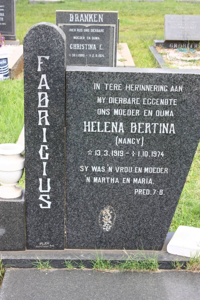 FABRICIUS Helena Bertina 1919-1974