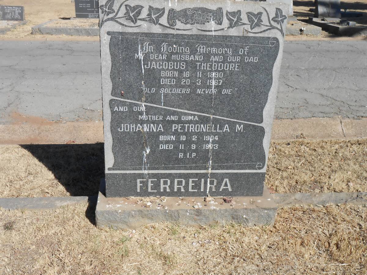 FERREIRA Jacobus Theodore 1890-1967 &amp; Johanna Petronella M. 1904-1973