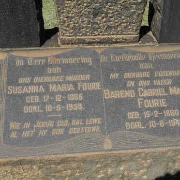 FOURIE Barend Gabriel Marais 1880-1940 &amp;  Susanna Maria Fourie 1885-1958