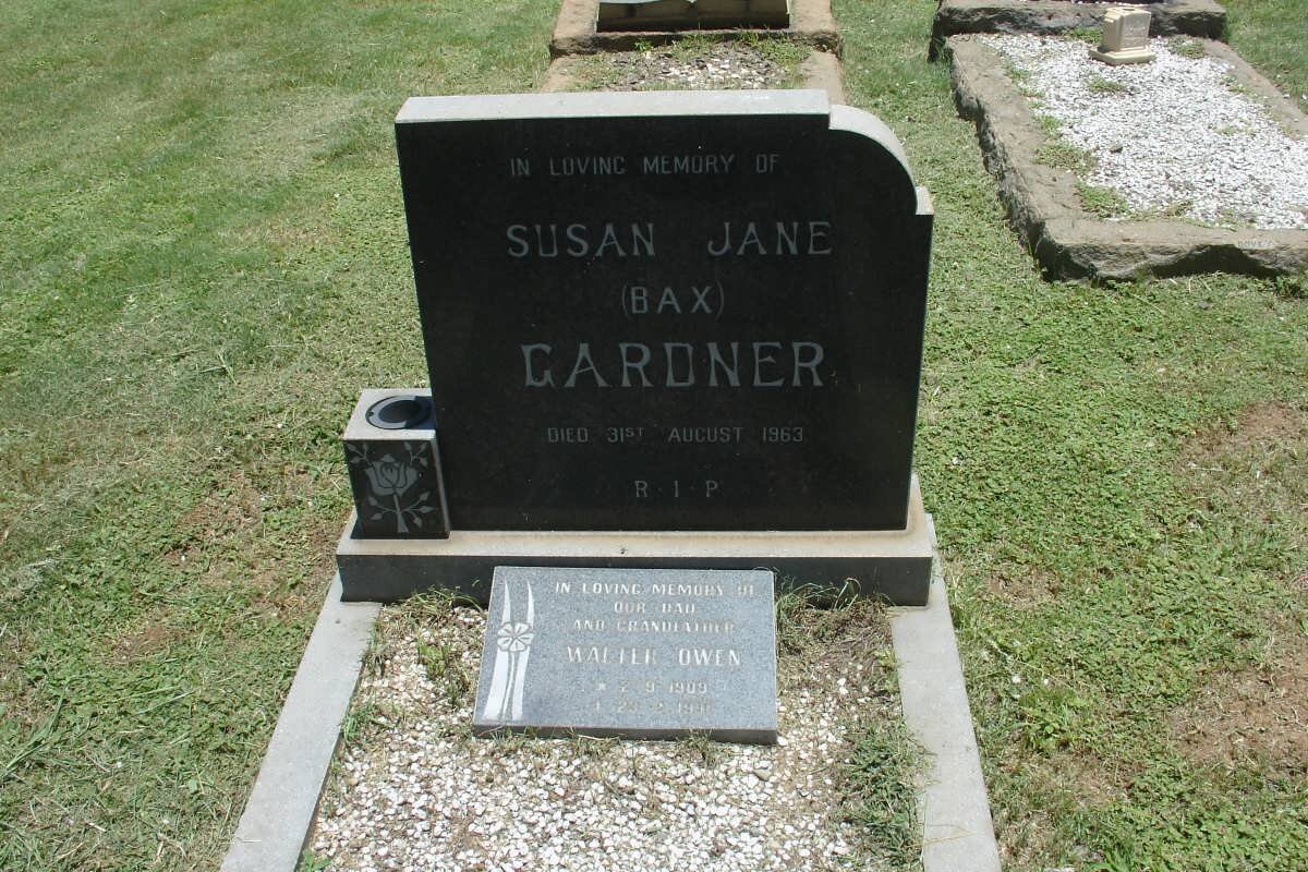 GARDNER  Walter Owen 1909-1991 &amp; Susan Jane BAX -1963