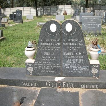GRIFFIN Joshua 1913-1967 &amp; Isabella M.C. PRETORIUS 1919-1988