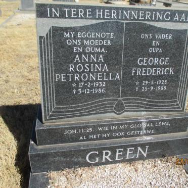 GREEN George Frederick 1928-1988 &amp; Anna Rosina Petronella 1932-1986