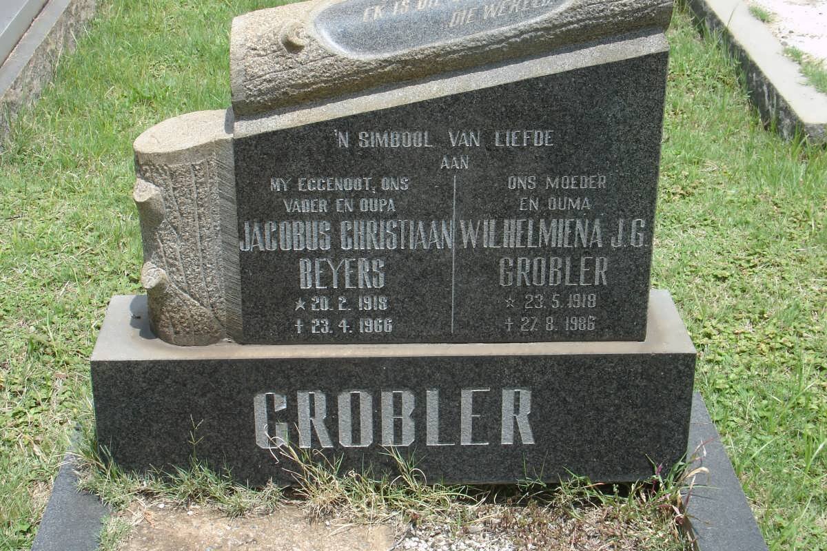 GROBLER Jacobus Christiaan Beyers 1918-1966 &amp; Wilhelmina J.G. 1919-1986