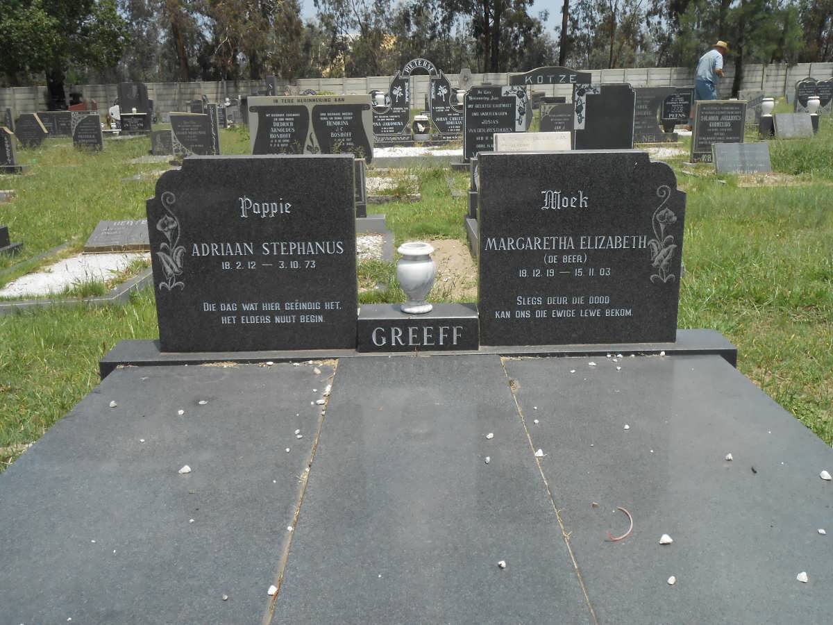 GREEFF Adriaan Stephanus 1912-1973 &amp; Margaretha Elizabeth DE BEER 191?-2003