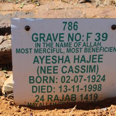 HAJEE Ayesha nee CASSIM 1924-1998