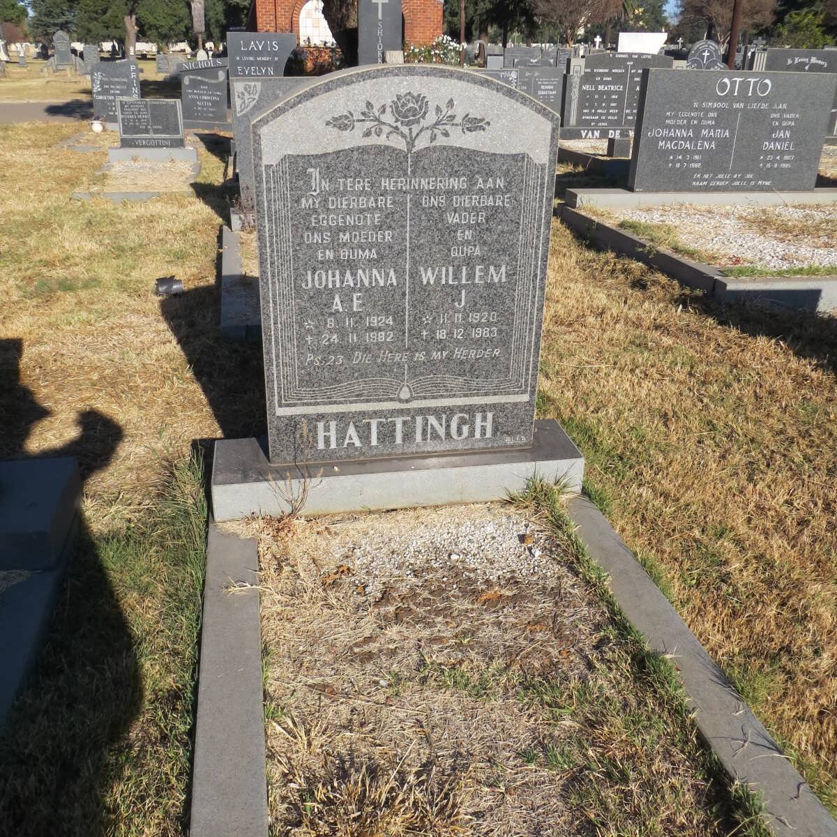 HATTINGH Willem J. 1920-1983 &amp; Johanna A.E. 1924-1982